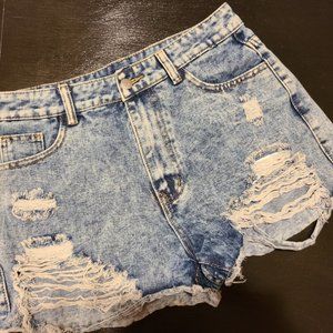 Distressed Blue Jean Shorts